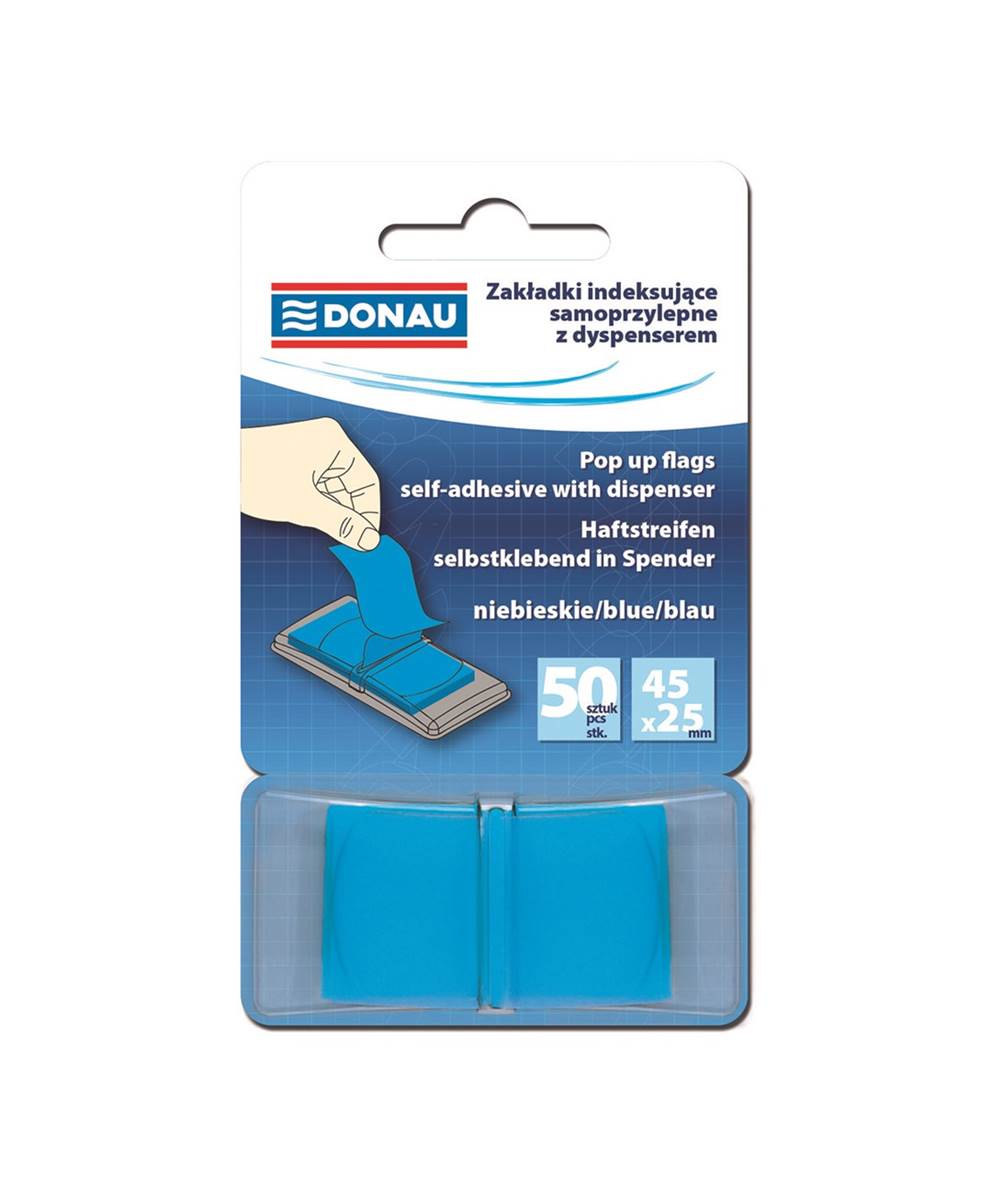 Zakładki indeksujące DONAU, PP, 25x45mm, 1x50 kart., niebieskie