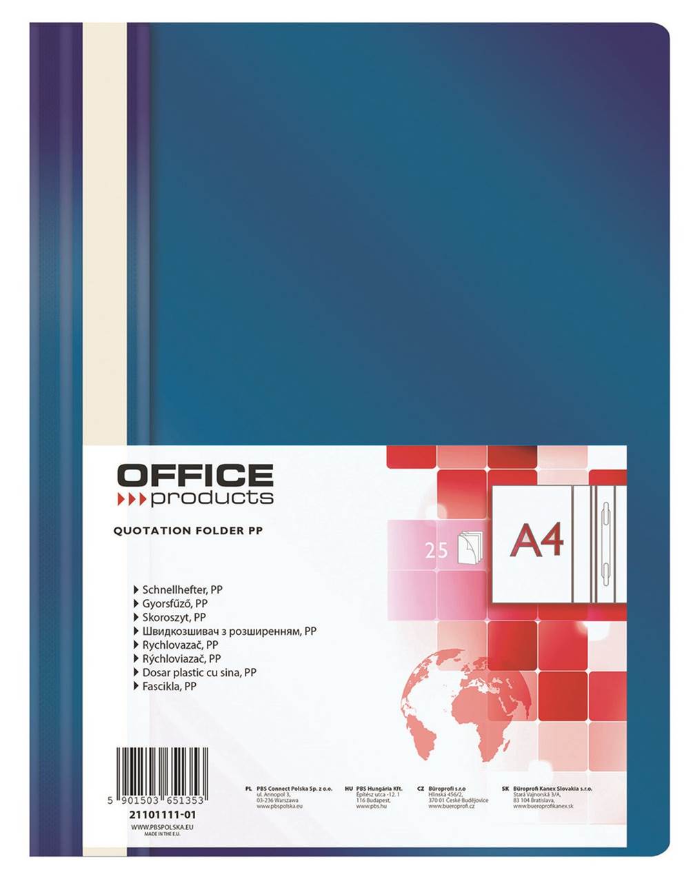 Skoroszyt OFFICE PRODUCTS, PP, A4, miękki, 100/170mikr., granatowy