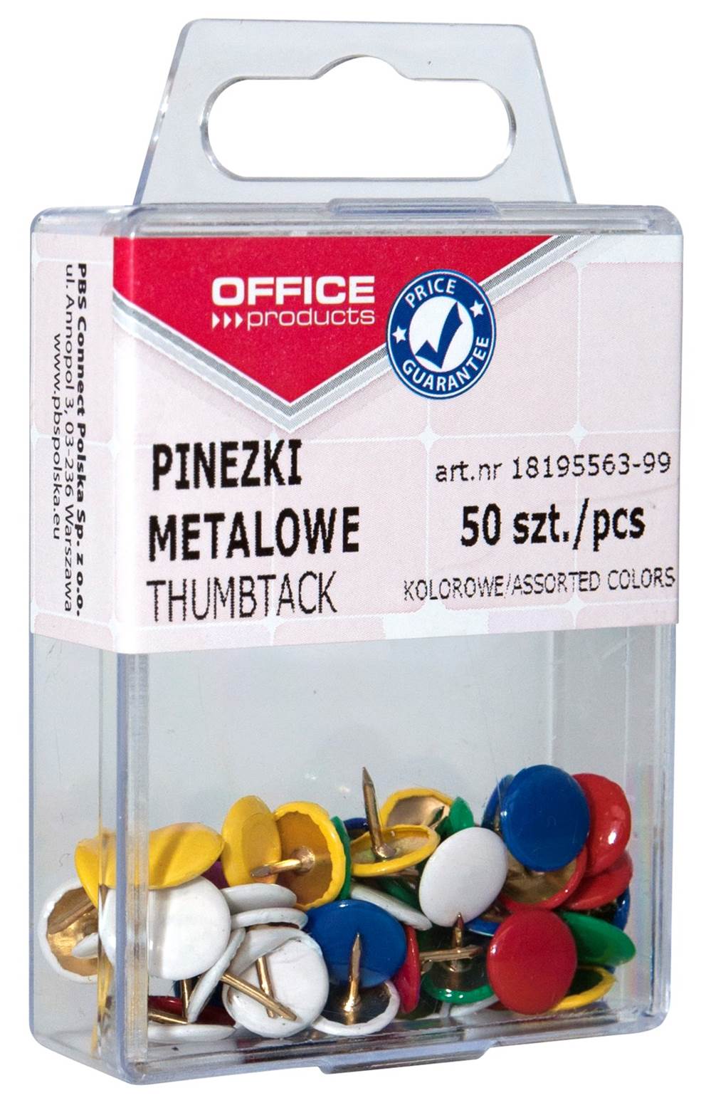 Pinezki kolorowe OFFICE PRODUCTS, w pudełku, 50szt., mix kolorów