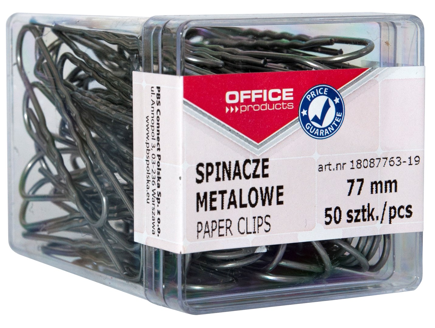 Spinacze metalowe OFFICE PRODUCTS, 77mm, w pudełku, 50szt., srebrne