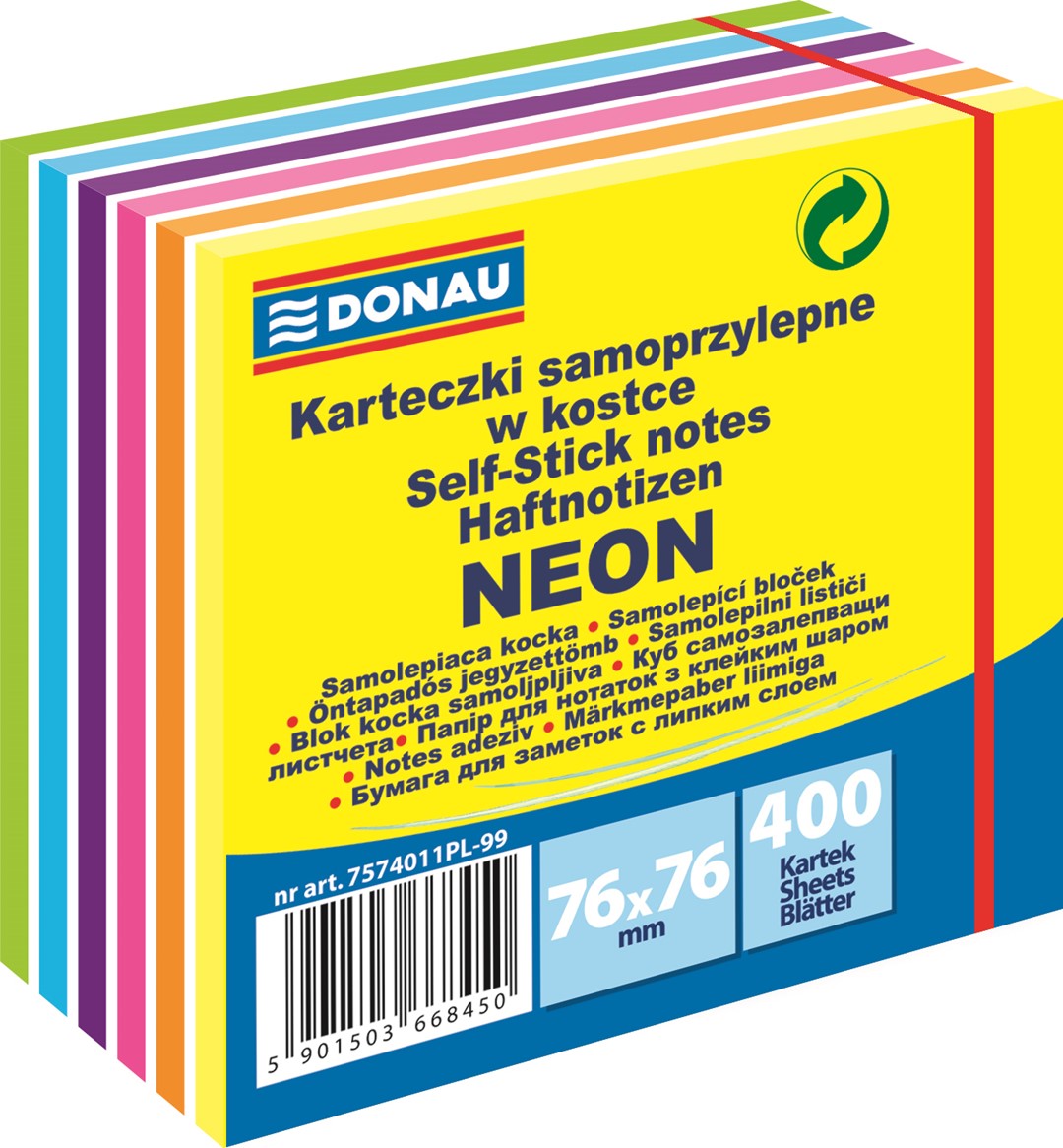 Kostka samoprzylepna DONAU, 76x76mm, 1x400 kart., 11-warstw, mix kolorów