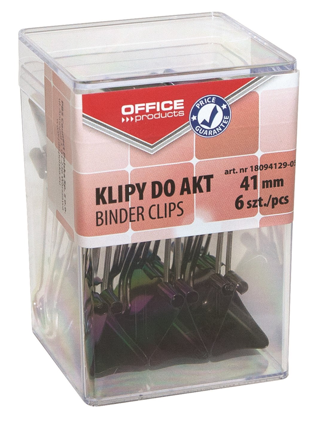 Klipy do dokumentów OFFICE PRODUCTS, 41mm, 6szt., w pudełku, czarne