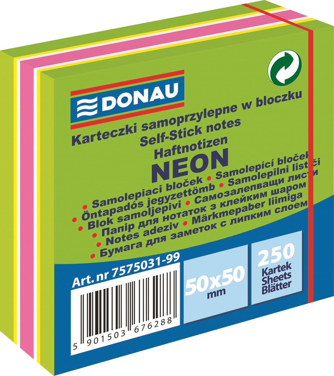 Mini kostka samoprzylepna DONAU, 50x50mm, 1x250 kart., neon-pastel, mix zielony