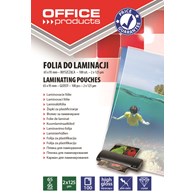 Folia do laminowania OFFICE PRODUCTS, 65x95mm, 2x125mikr., błyszcząca, 100szt., transparentna