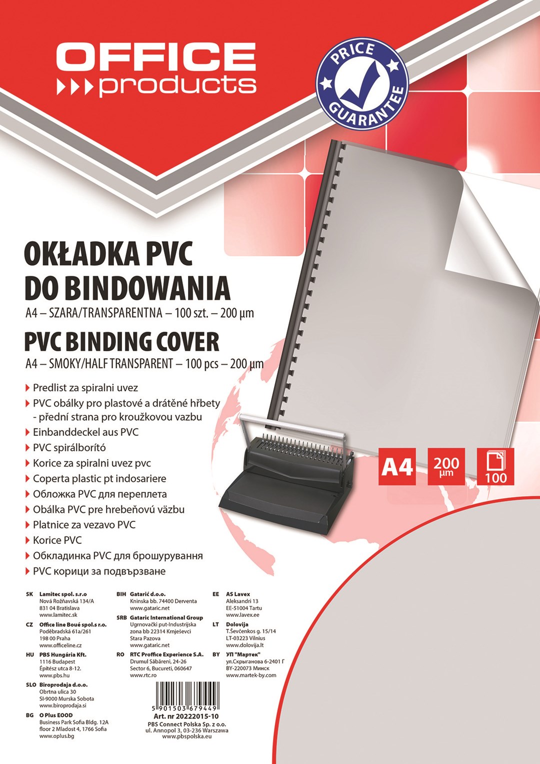 Okładki do bindowania OFFICE PRODUCTS, PVC, A4, 200mikr., 100szt., szare transparentne