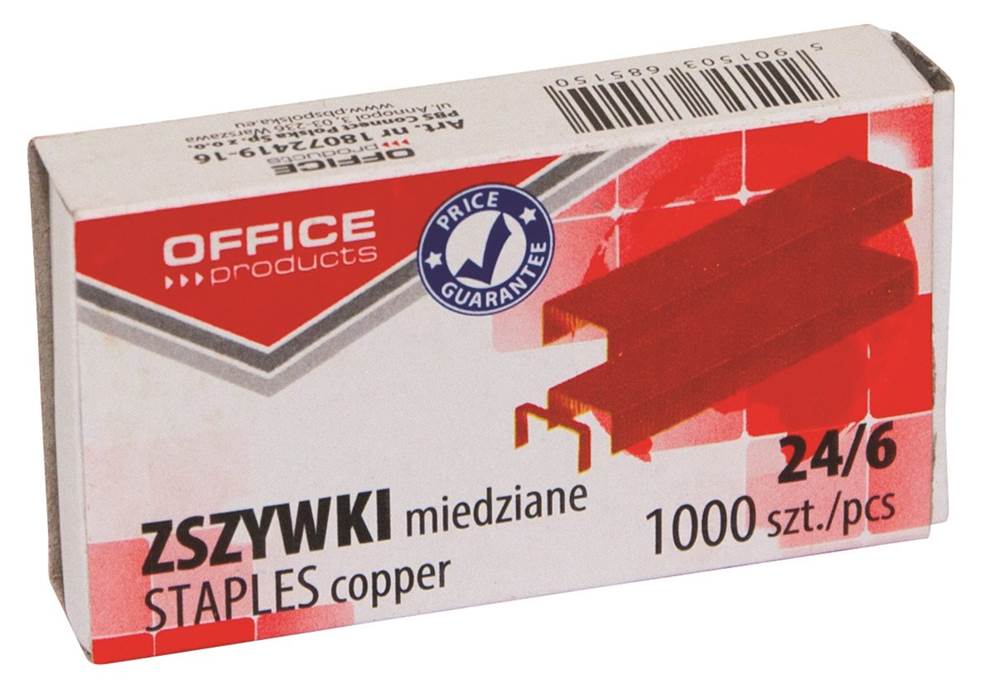 Zszywki OFFICE PRODUCTS, miedziane, 24/6, 1000szt.