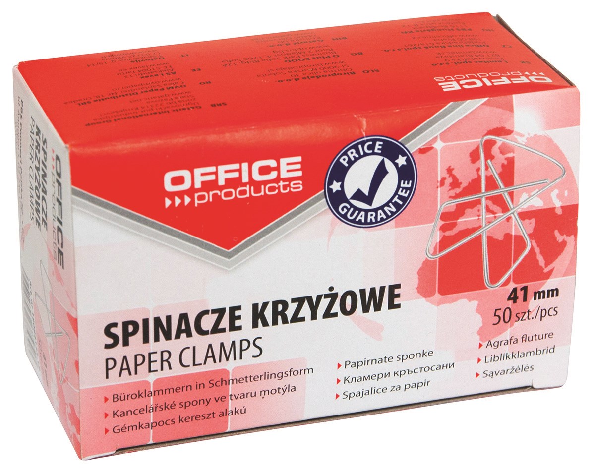 Spinacze krzyżowe OFFICE PRODUCTS, 41mm, 50szt., srebrne