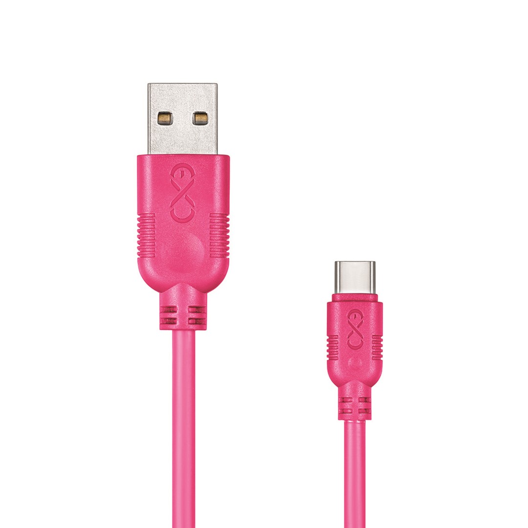 Uniwersalny kabel USB 2.0 do USB-C EXC Whippy, 0,9m, różowy