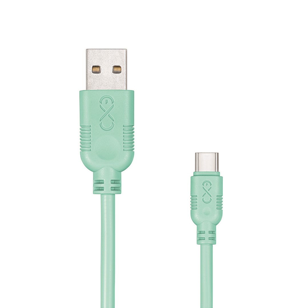 Uniwersalny kabel USB 2.0 do USB-C EXC Whippy, 2m, miętowy
