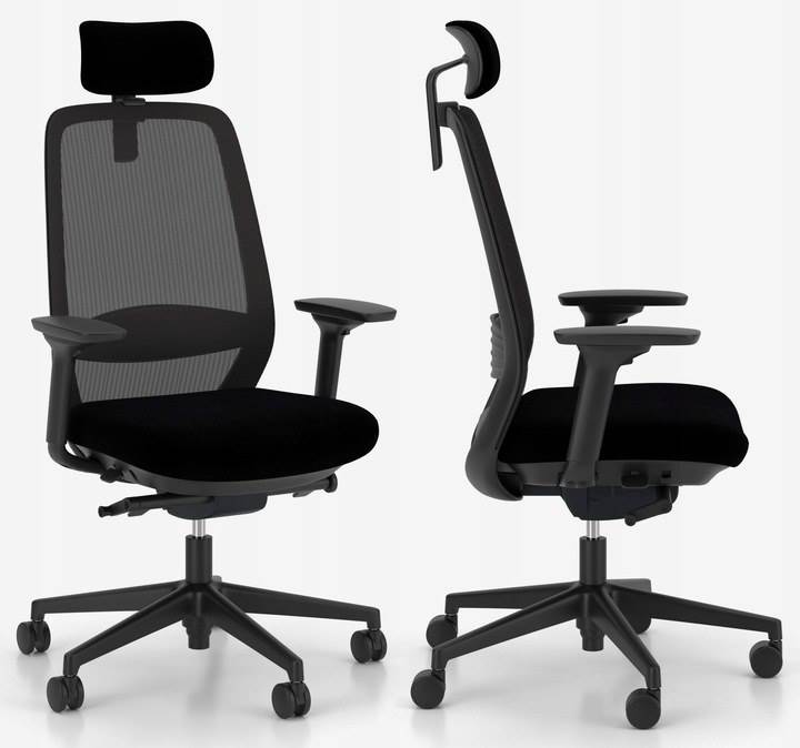 CZARNE ERGONOMICZNE Krzesło biurowe fotel obrotowy ELOVIE MESH HRT Nowy Sty