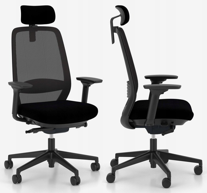 CZARNE ERGONOMICZNE Krzesło biurowe fotel obrotowy ELOVIE MESH HRT Nowy Sty