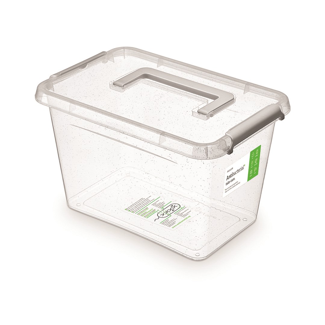 Pojemnik antybakteryjny MOXOM Antibacterial, z rączką, 6,5l, (290 x 200 x 180mm), transparentny