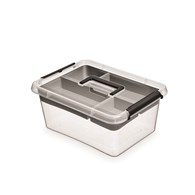 Pojemnik do przechowywania MOXOM Insert Box, 12,5l, z rączką, z klipsami, transparentny grafit