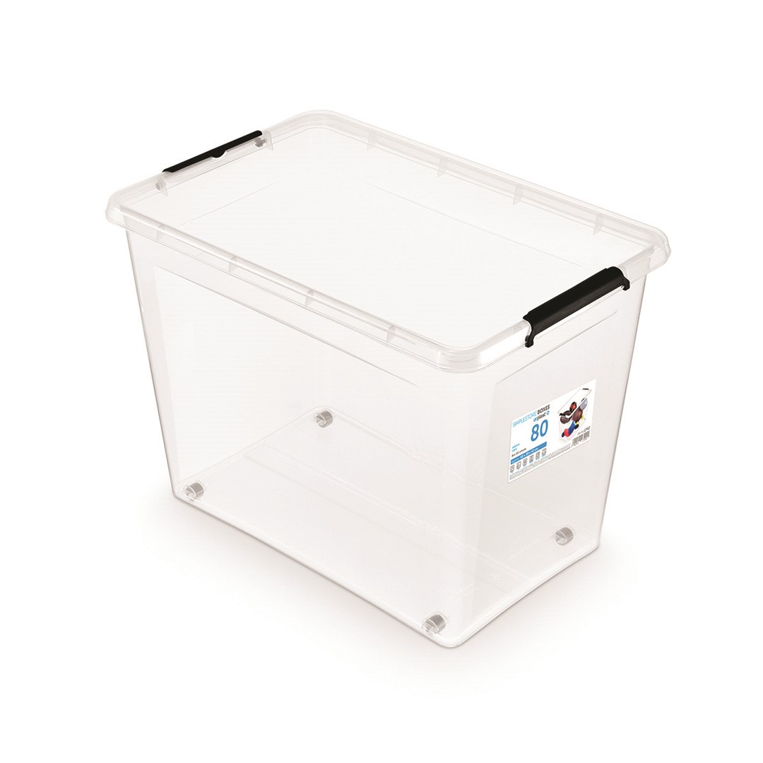 Pojemnik do przechowywania MOXOM SimpleStore Box, 80l, z klipsem, na kółkach, transparentny