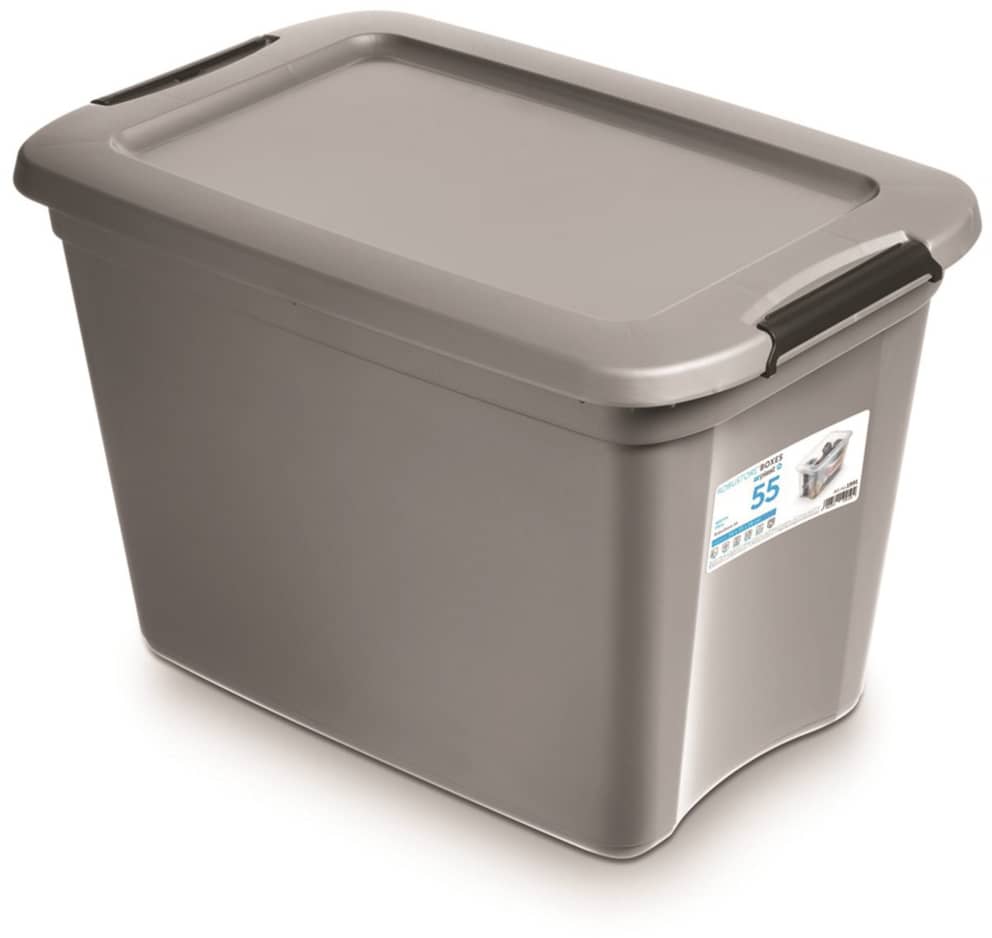 Pojemnik do przechowywania MOXOM RobuStore, 55l, z klipsami, transparentny mleczny