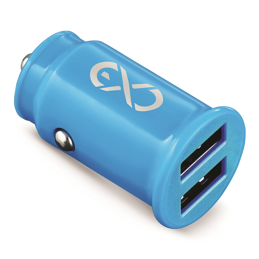 Uniwersalna ładowarka samochodowa EXC Cute, 2xUSB, 2,4A, niebieska