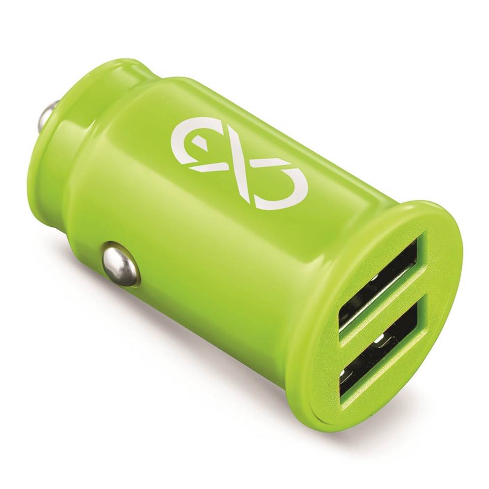 Uniwersalna ładowarka samochodowa EXC Cute, 2xUSB, 2,4A, limonkowa