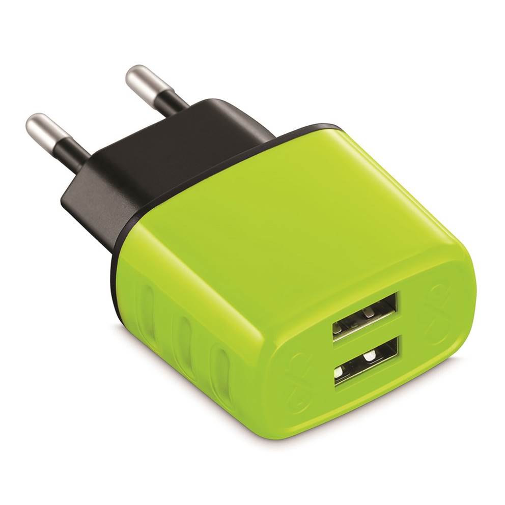 Uniwersalna ładowarka sieciowa EXC Cute, 2xUSB, 2,4A, limonkowa