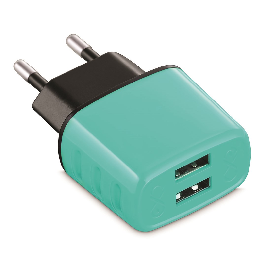 Uniwersalna ładowarka sieciowa EXC Cute, 2xUSB, 2,4A, miętowa