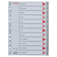 Przekładki plastikowe szare  PP numeryczne A4 Esselte, 12 miesięcy