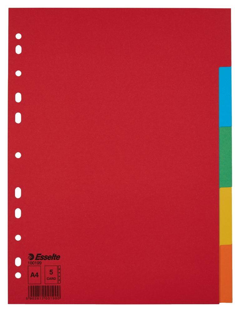 Przekładki, kolorowy karton bez karty opisowej A4, 5 kart