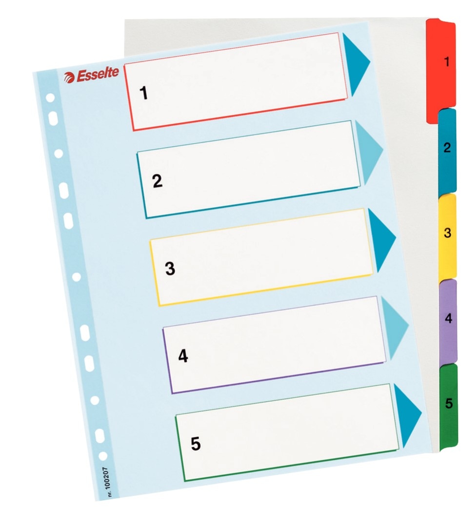 Przekładki karton. Mylar A4 Maxi z lamin. kartą do wielokrotnego opisywania, 1-5