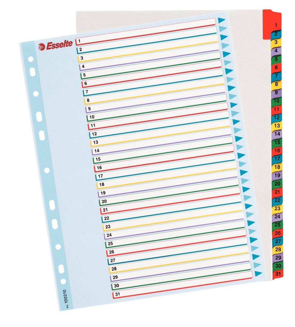Przekładki karton. Mylar A4 Maxi z lamin. kartą do wielokrotnego opisywania, 1-31