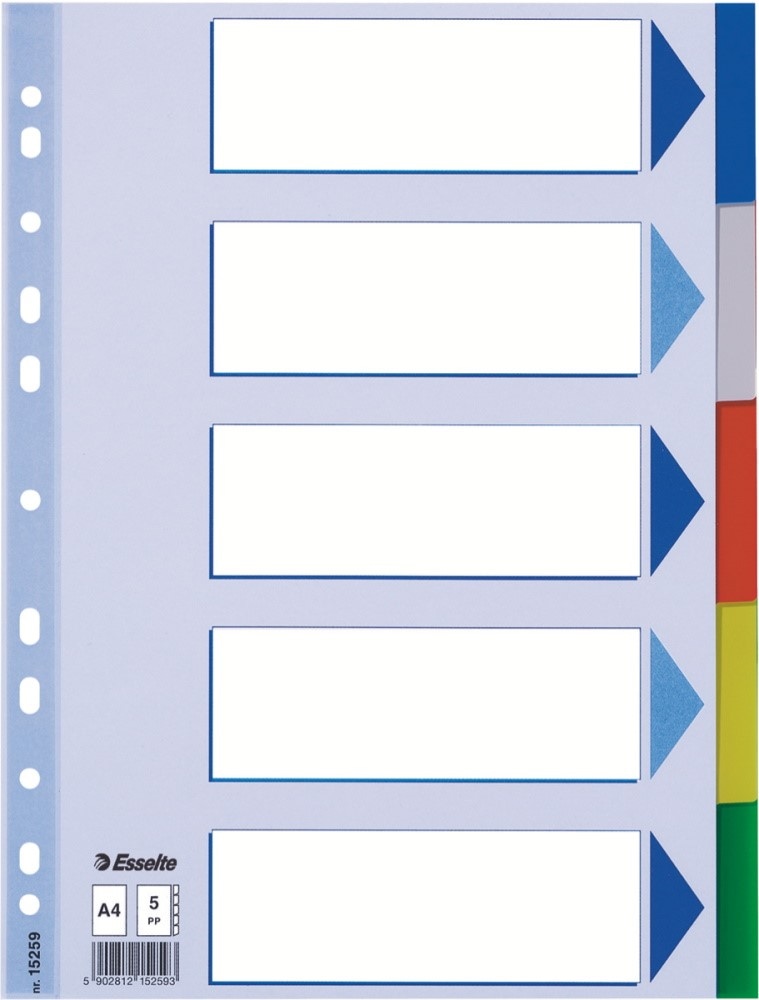 Przekładki plastikowe z PP A4 Esselte, 5 kart