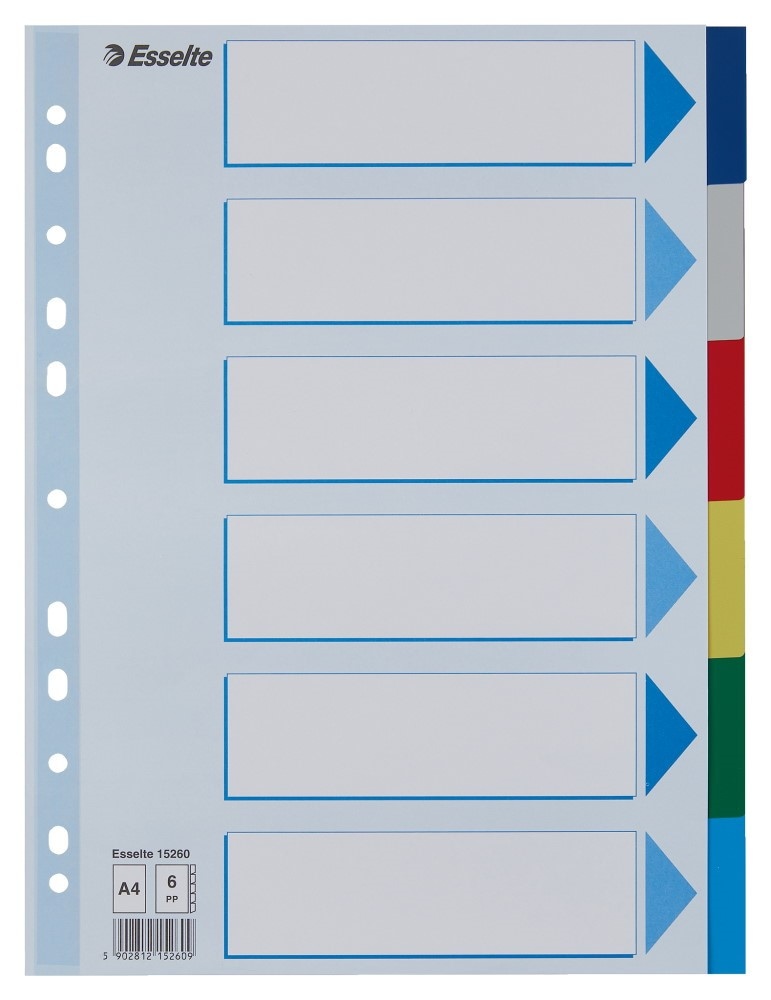 Przekładki plastikowe z PP A4 Esselte, 6 kart