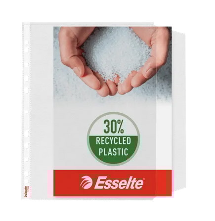 Koszulki groszkowe z klapką A4 Esselte, otwierane z prawej strony z klapką, w 30% z przedużytkowego tworzywa z odzysku, 90 mic. 10 szt./folia