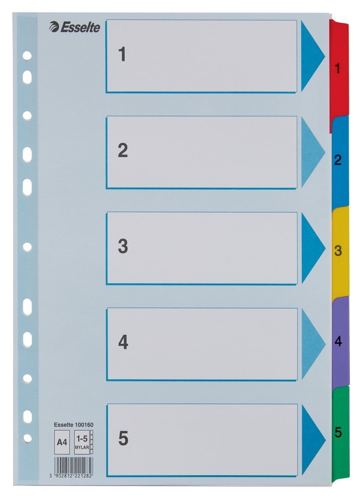 Przekładki kartonowe Mylar  A4 Esselte, biały 1-5