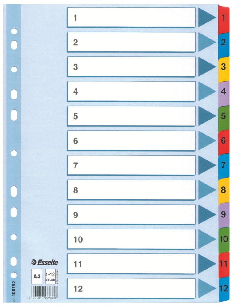 Przekładki kartonowe Mylar  A4 Esselte, biały 1-12