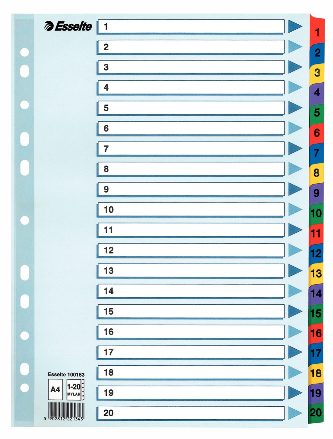 Przekładki kartonowe Mylar  A4 Esselte, biały 1-20