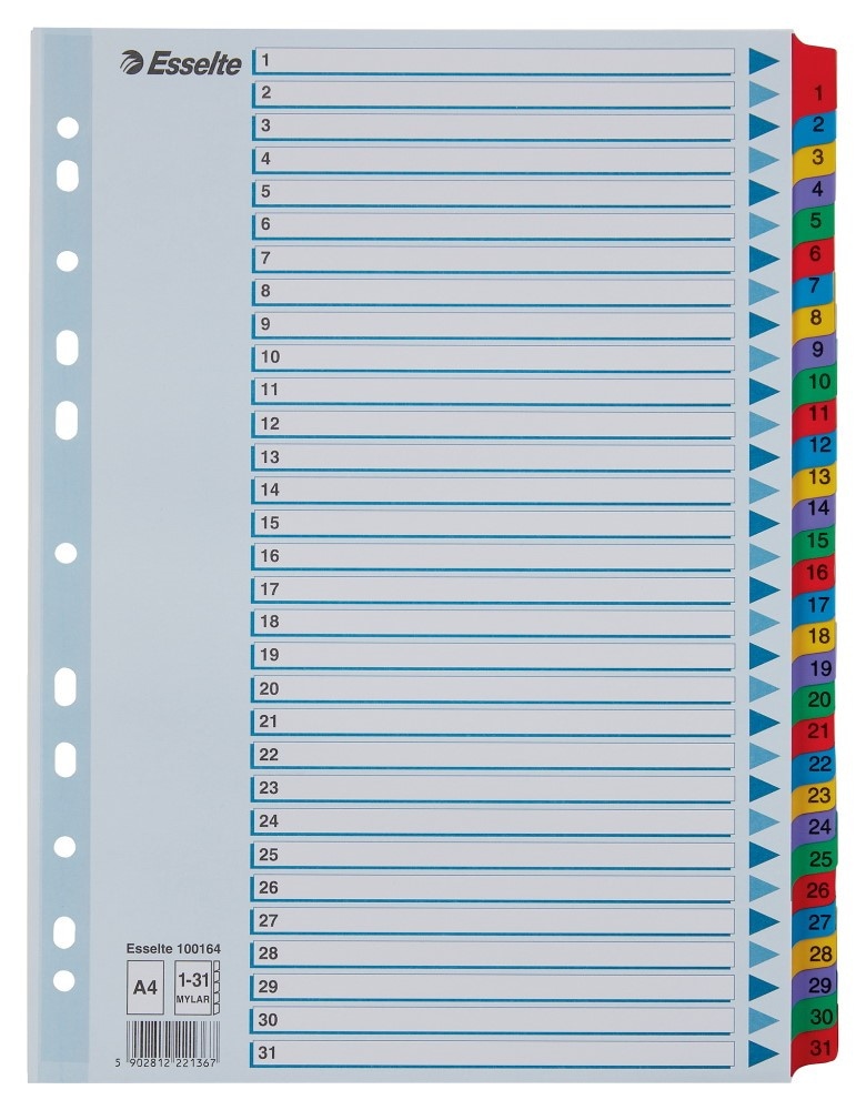 Przekładki kartonowe Mylar  A4 Esselte, biały 1-31