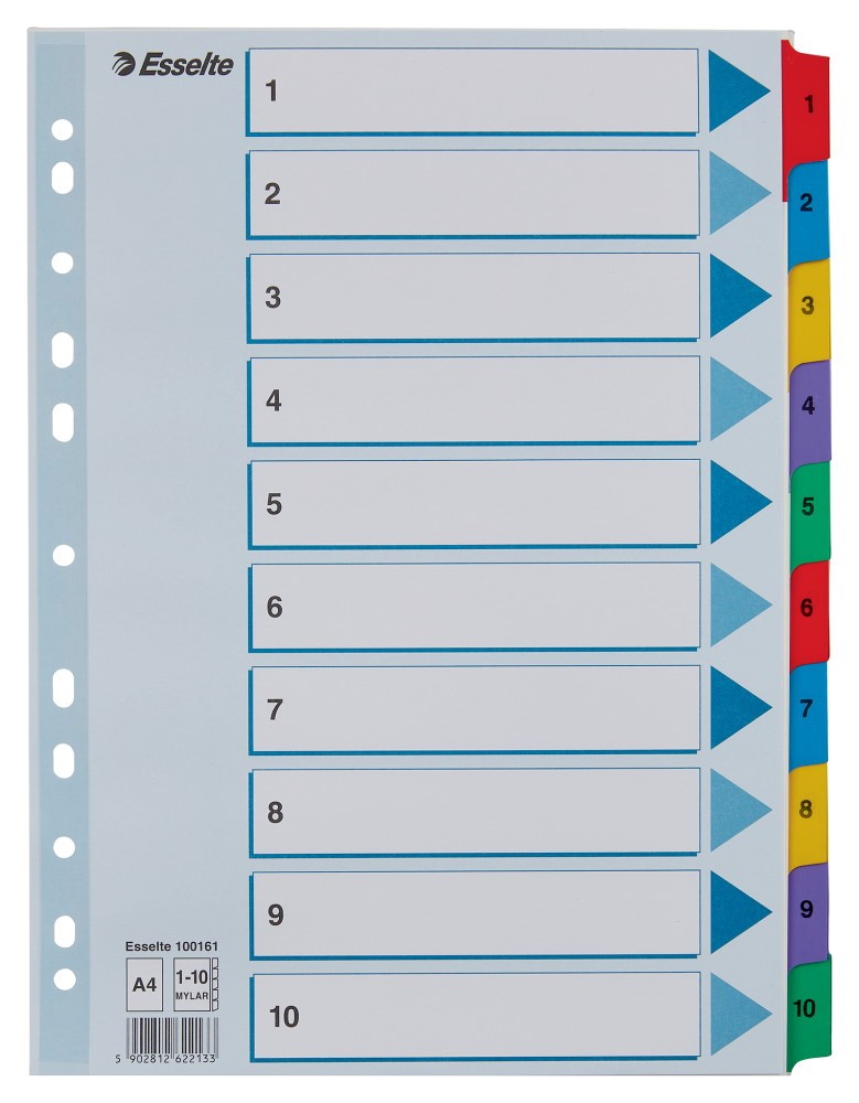 Przekładki kartonowe Mylar  A4 Esselte, biały 1-10