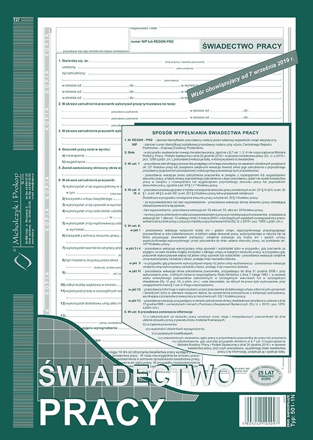 ŚP Świadectwo Pracy A4