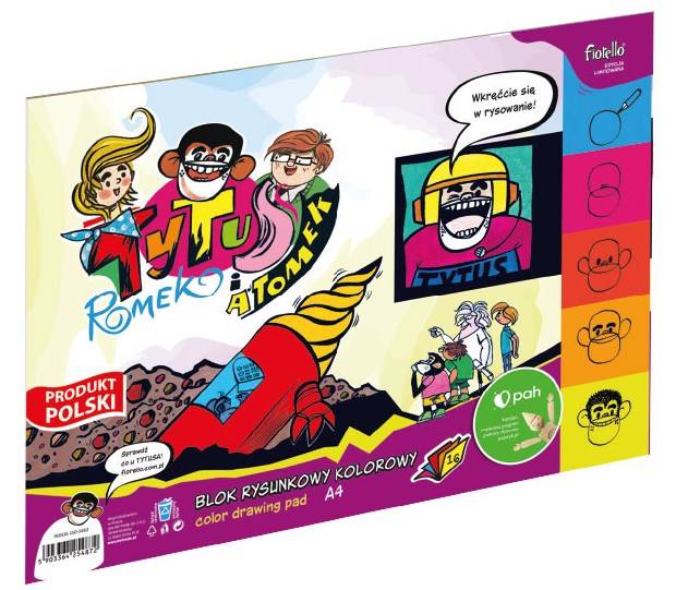 Blok rysunkowy kolorowy Fiorello A4/16 kartek Tytus, Romek i A Tomek