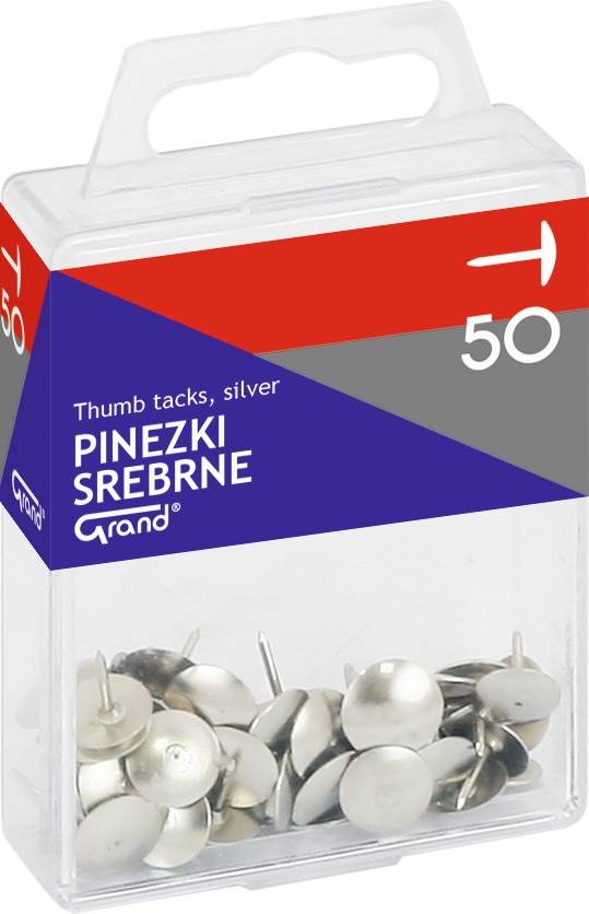 Pinezki srebrne 50 szt. plastikowe op.akowanie