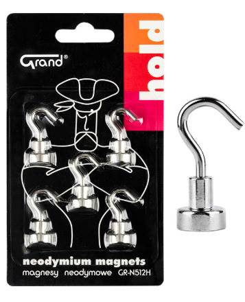 Magnesy neodymowe z haczykiem GR-N512H 12 mm GRAND 5 szt.