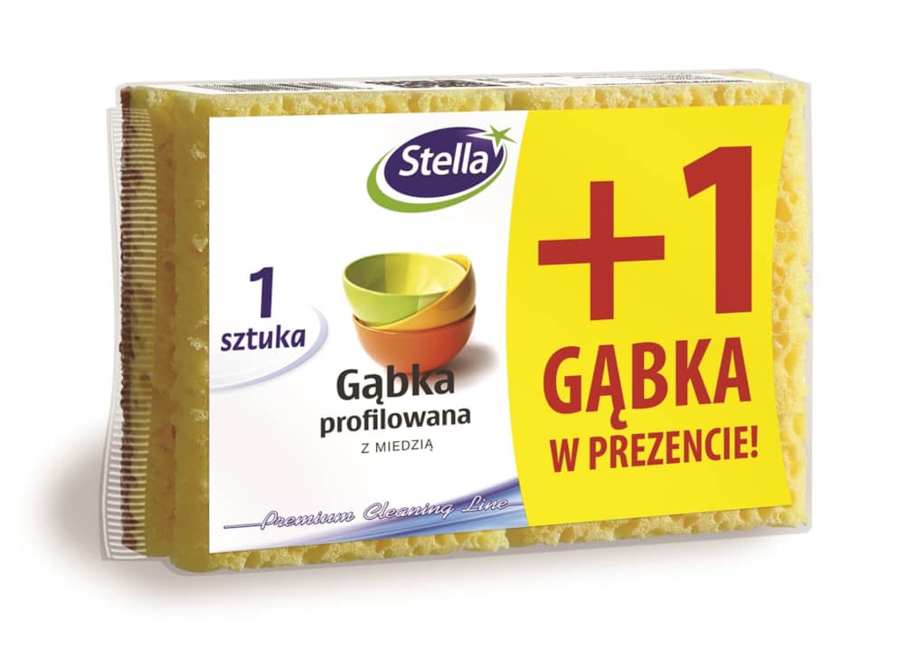 Gąbka profilowana STELLA, z miedzią, 1 szt. + 1 gratis, mix