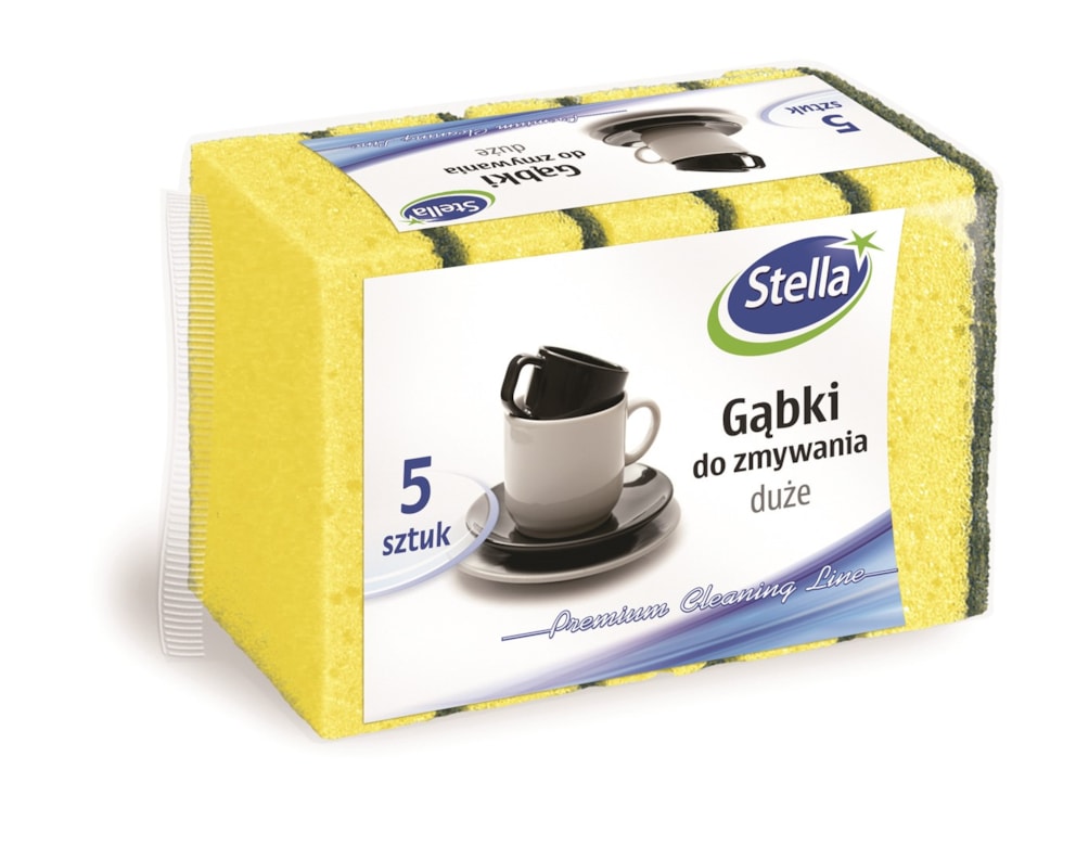 Gąbki do zmywania STELLA, duże, 5 szt., pianka mix kolorów, czarna fibra