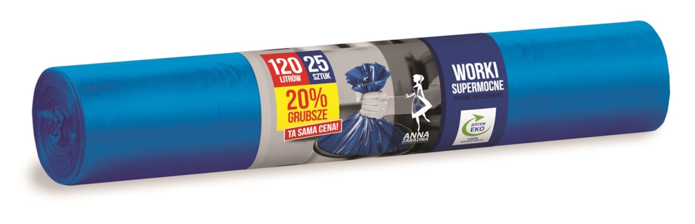 Worki na śmieci ANNA ZARADNA, supermocne, 120 l, niebieskie, 25 szt., niebieski
