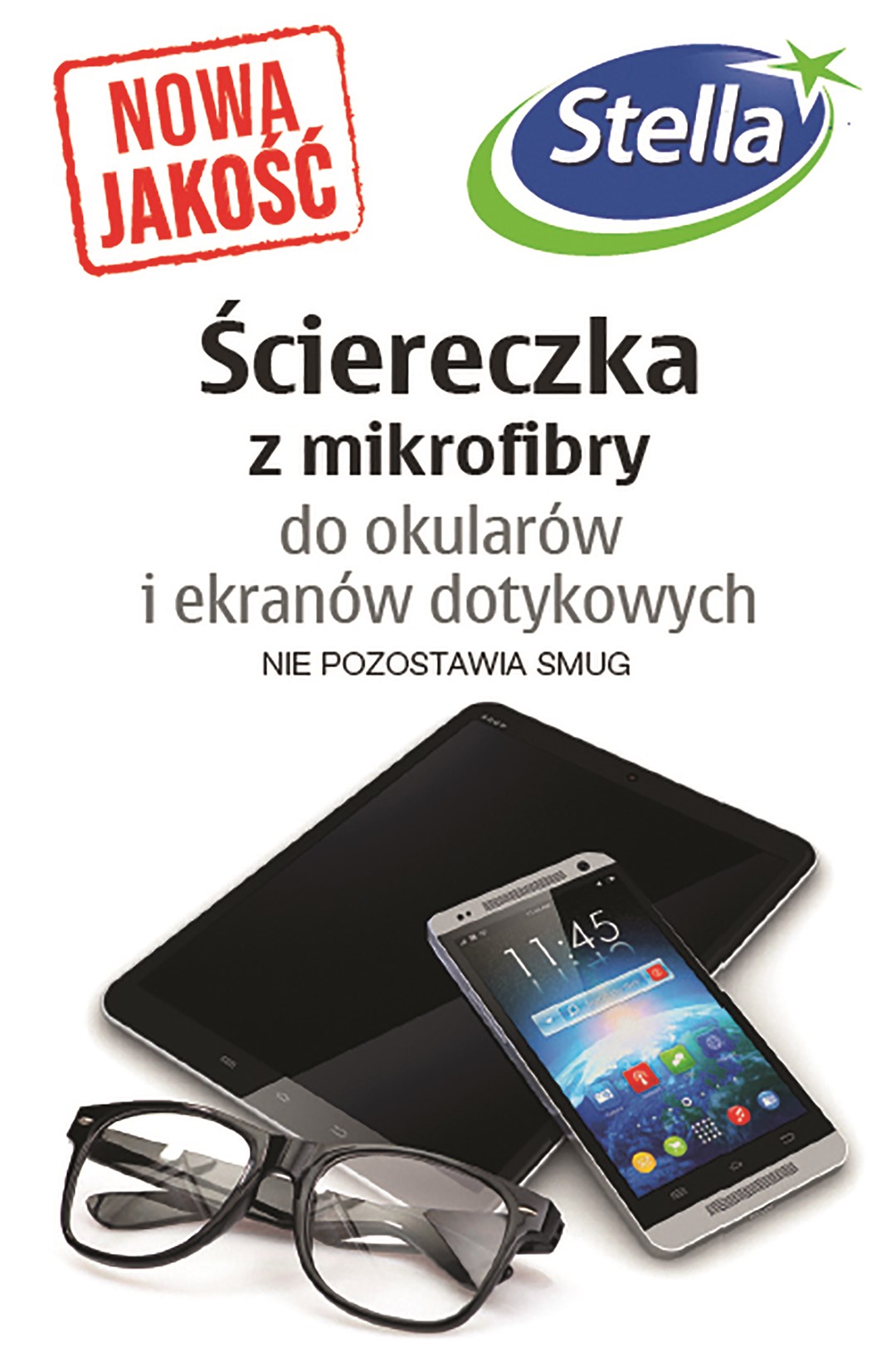 Ściereczka z mikrofibry STELLA, do okularów i ekranów dotykowych, 1 szt., biała z nadrukiem w logo Stella