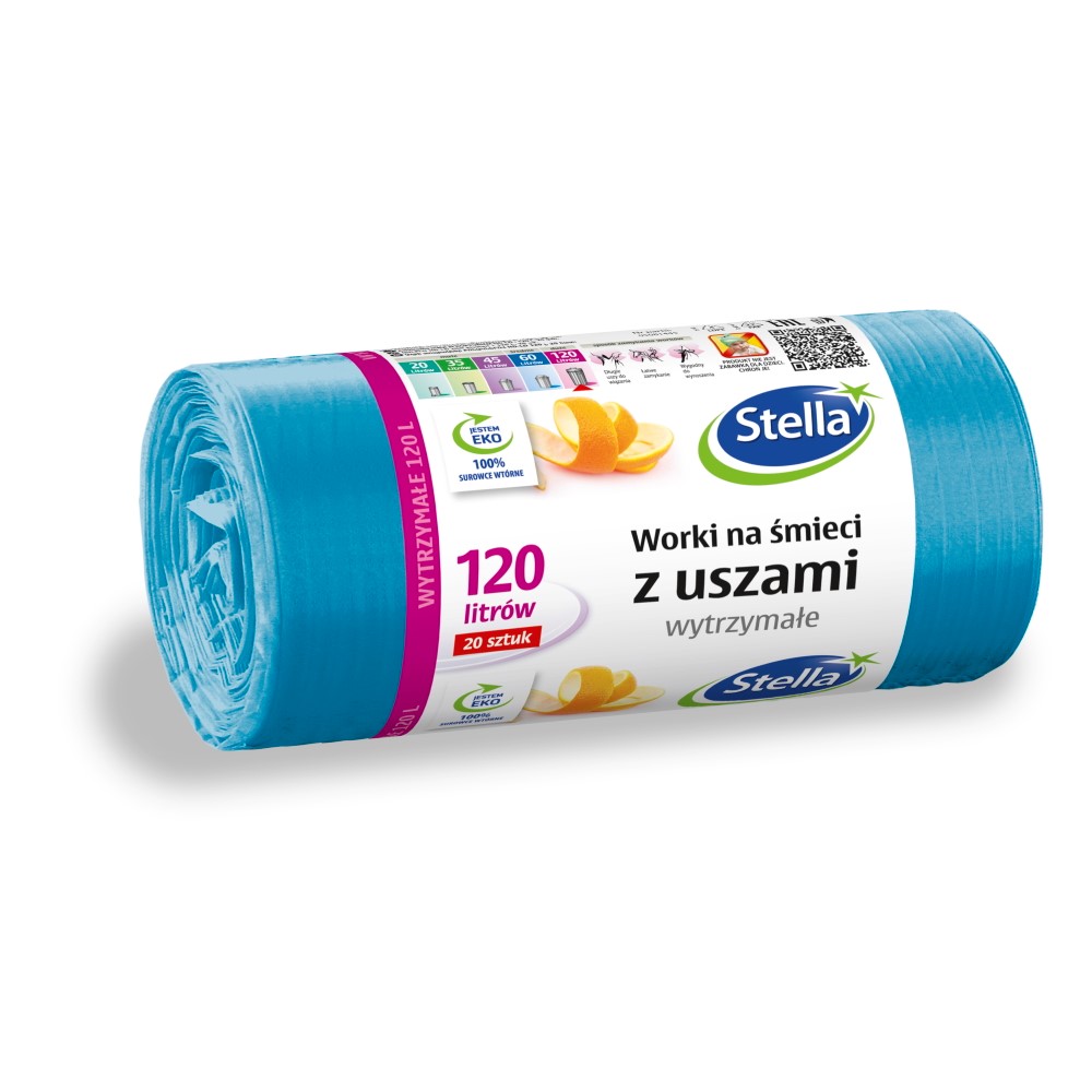 Worki na śmieci STELLA, z uszami, 120 l, 20 szt., niebieskie, niebieski
