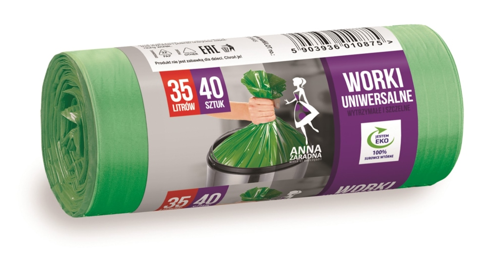 Worki na śmieci uniwersalne ANNA ZARADNA, 35l, 40szt., zielone