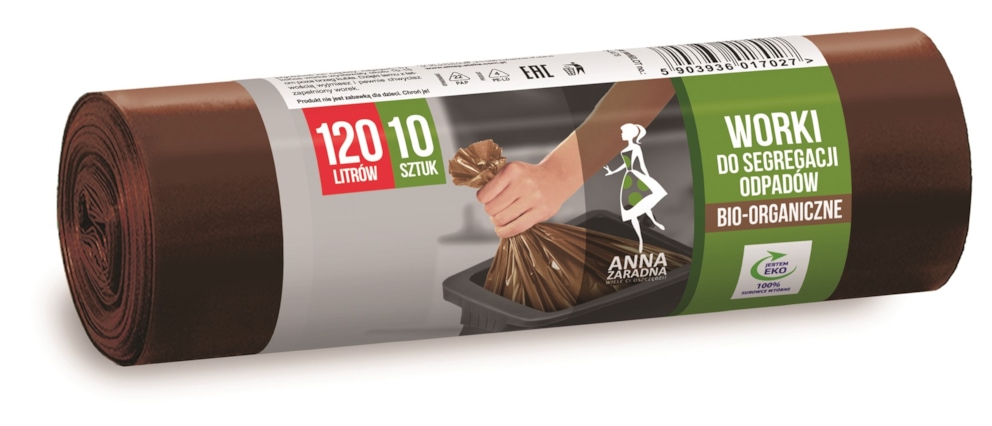Worki do segregacji odpadów ANNA ZARADNA, bio, 120 l, 10 szt., brązowe, brązowy