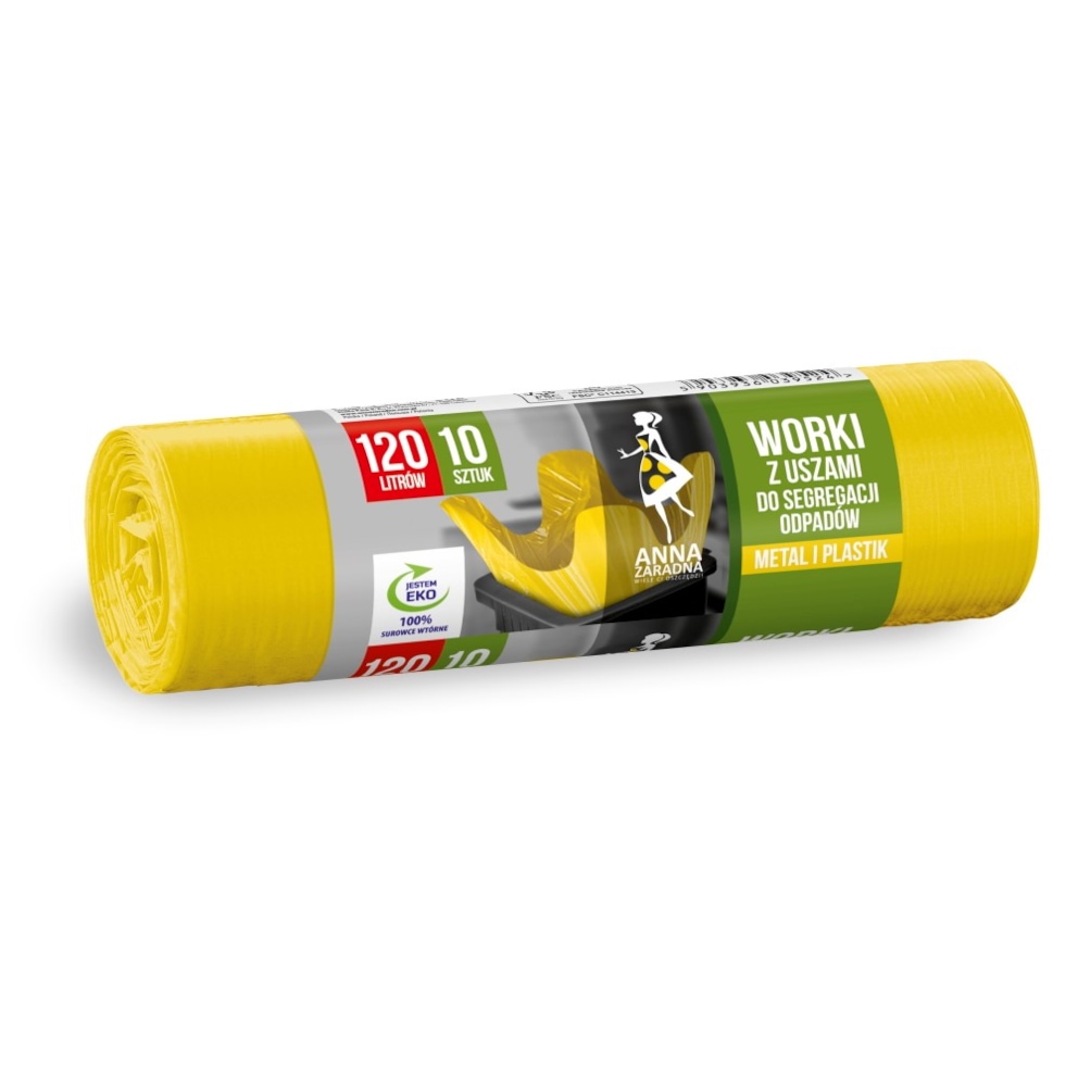 Worki do segregacji odpadów ANNA ZARADNA, metal, plastik, 120 l, 10 szt., żółte, żółty