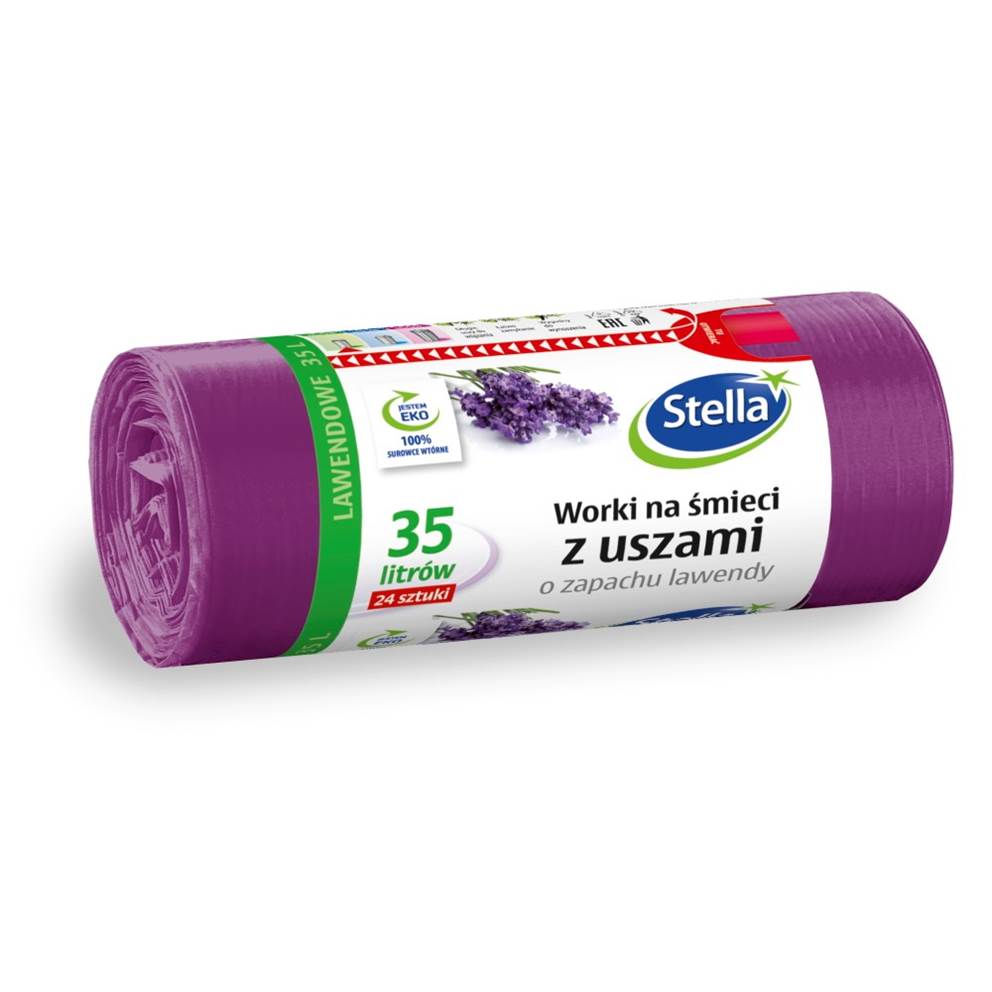 Worki na śmieci z uszami STELLA, zapach lawendy, 35 l, 24 szt., lawendowy