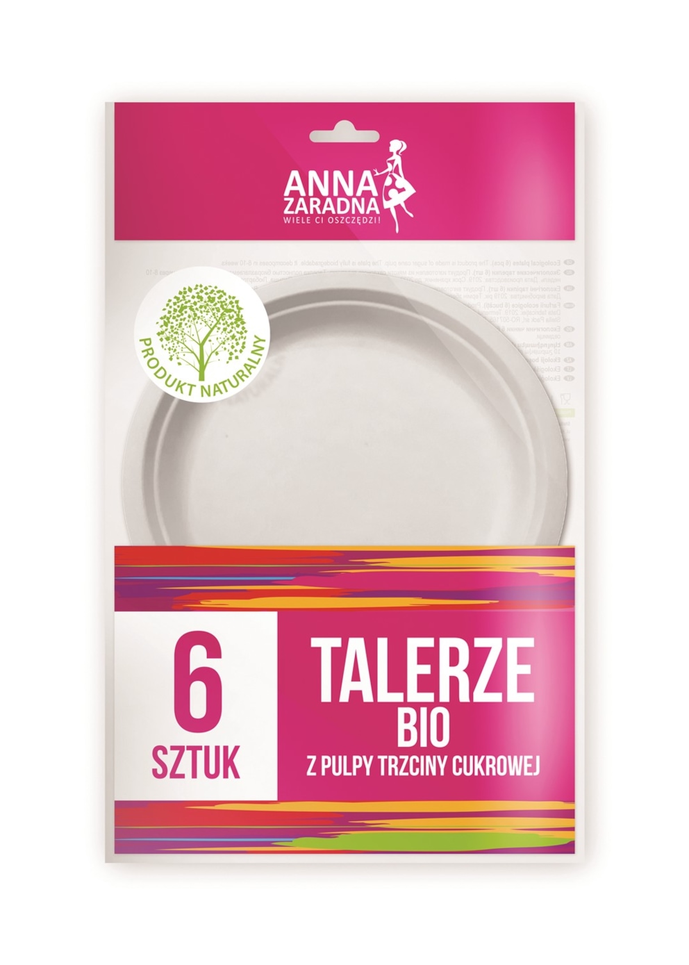Talerze bio ANNA ZARADNA, z pulpy trzciny cukrowej, 6 szt., biały