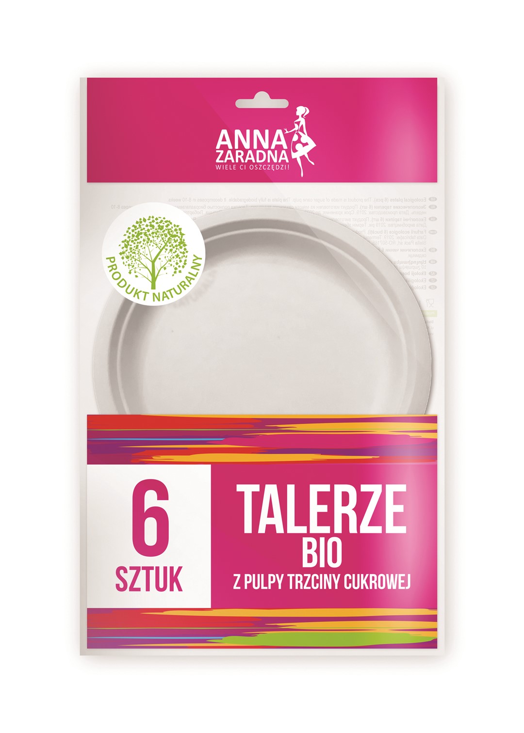 Talerze bio ANNA ZARADNA, z pulpy trzciny cukrowej, 6 szt., biały